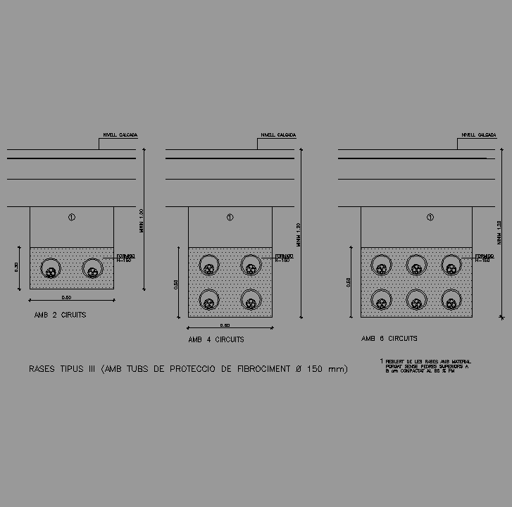 Bloque Autocad Zanjas alumbrado tipo III (con tubo fibrocemento Ø150 mm)